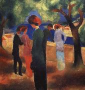 auguste macke kvinna i gron jacka oil on canvas